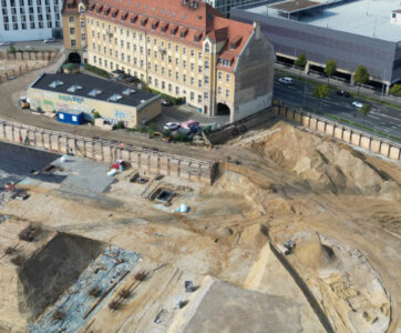 Grundsteinlegung am Krystallpalast-Areal in Leipzig - Blick auf Baustelle